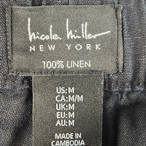 Nicole Miller Women's 100% Linen Cargo Jogger Pants Women’s SZ M Navy  EUC - Picture 3 of 15